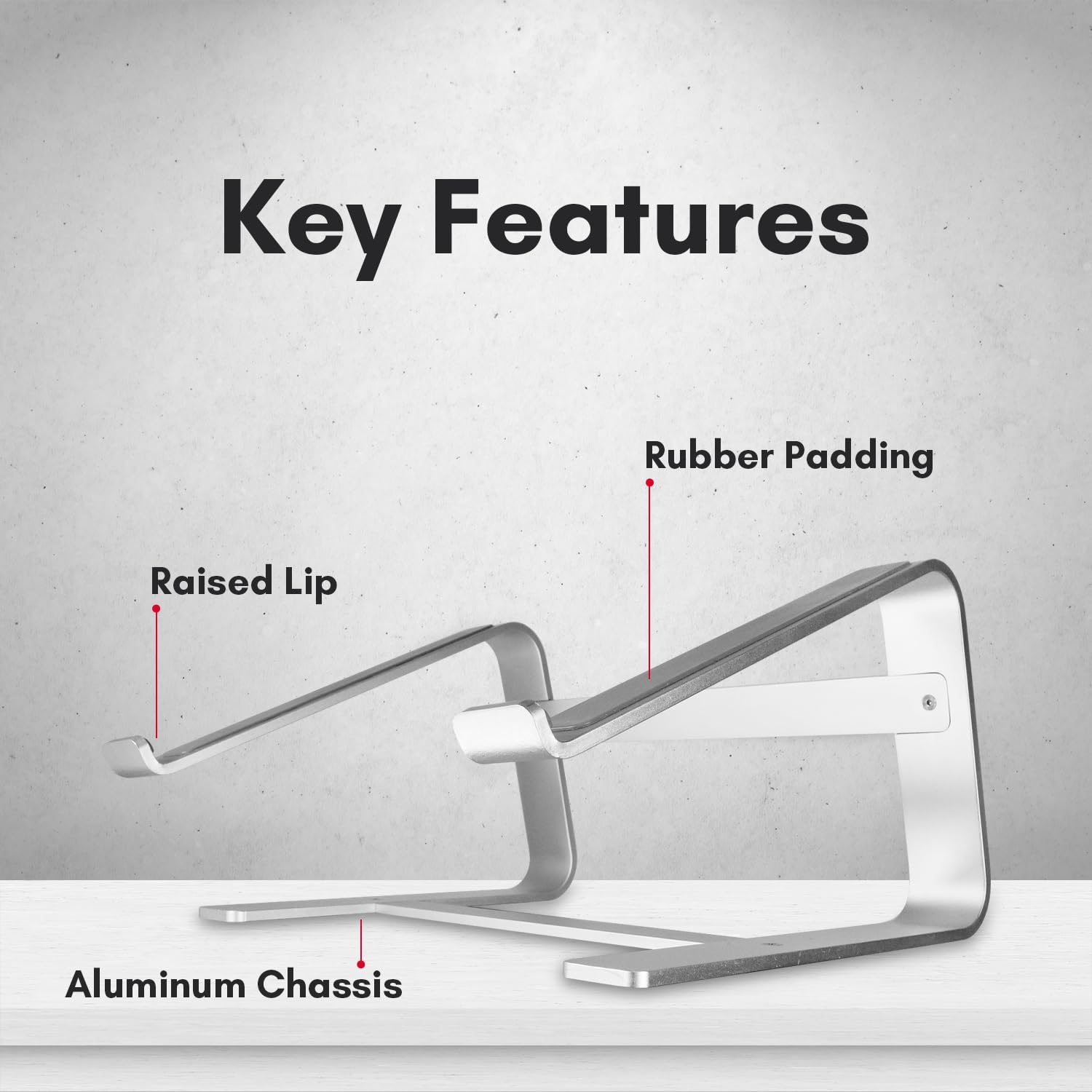 Macally Aluminum Laptop Stand for Desk - Works with All MacBook/Pro/Air & Laptops Between 10” to 17.3” - Sleek and Sturdy Laptop Riser - (ASTAND), Silver Aluminum