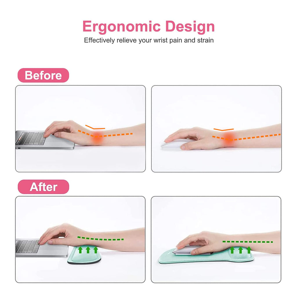 MOSISO Wrist Rest Support for Mouse Pad & Keyboard Set, Ergonomic Mousepad Non-Slip Base Home/Office Pain Relief & Easy Typing Cushion with Neoprene Cloth & Raised Memory Foam, Mint Green