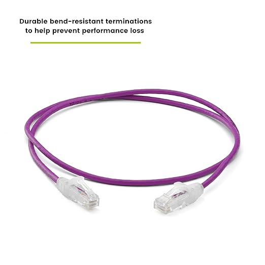 TRUECABLE Cat6 Component Rated Patch Cable, Unshielded (U/UTP), 3ft, Purple, 28AWG Solid Copper, Snagless 10G High-Speed Ethernet Cable, PoE++ 4PPoE 100W, UL Listed, RoHS-3, 5 Pack