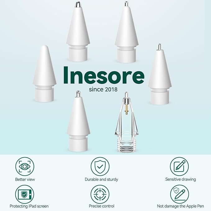 Inesore 6 Styles Replacement Tips for Apple Pencil Pro,Multiple Options Metal Durable Nibs Accessories for Apple Pencil Pro/2nd Generation/1st Gen/USB-C (6 Pack)