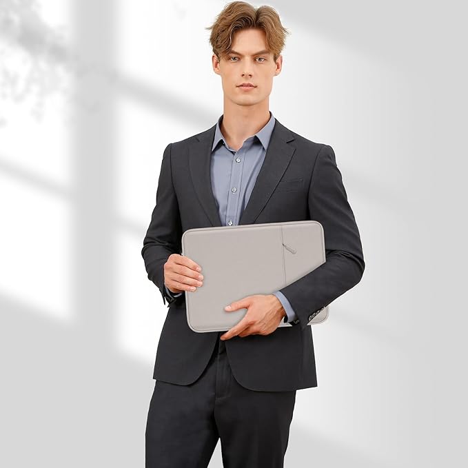MOSISO Laptop Case 13.3 inch, 13-13.3 inch Laptop Sleeve Compatible with MacBook Air/Pro 13 / Pro 14, HP Dell ASUS Lenovo Notebook, Polyester Vertical Computer Sleeve Bag with Pocket, Stone Gray