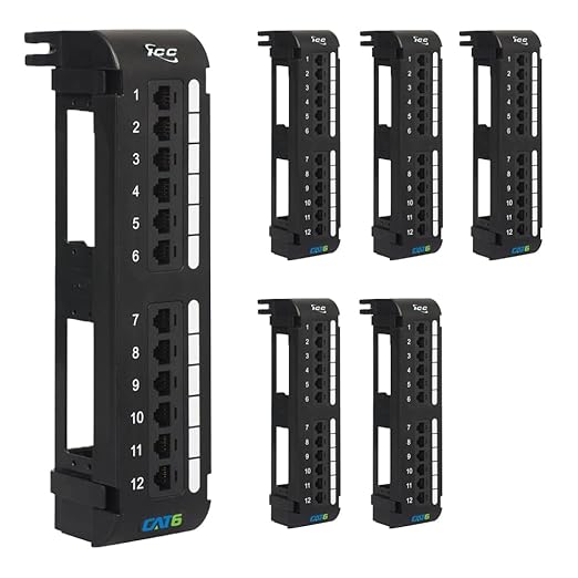 ICC CAT6 Patch Panel, UL Listed & PoE++ Rated Gigabit Applications, Wall Mount 12 Port Network Patch Panel with Rear 110 IDC Terminal Blocks and 89D Wall Mount Bracket, Black, 6-Pack