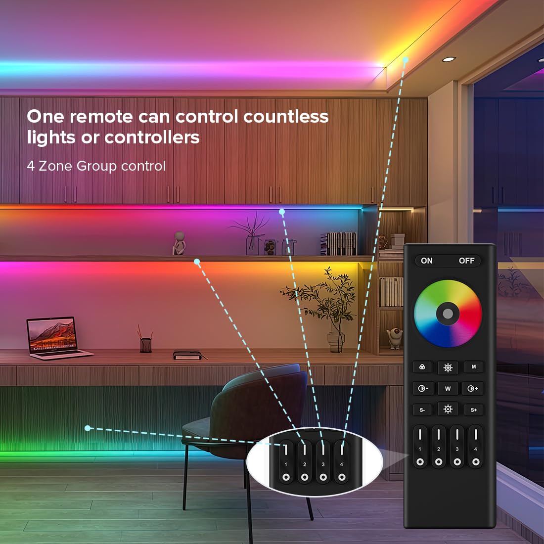 BTF-LIGHTING 2.4G WiFi DR04W SPI RGBW Controller RC03RF RF Remote Tuya APP/Smart Life/Google Home/Alexa Control Support SK6812RGBW SMD/FCOB WS2814 IC etc Addressable RGB+W LED Strip STA Mode