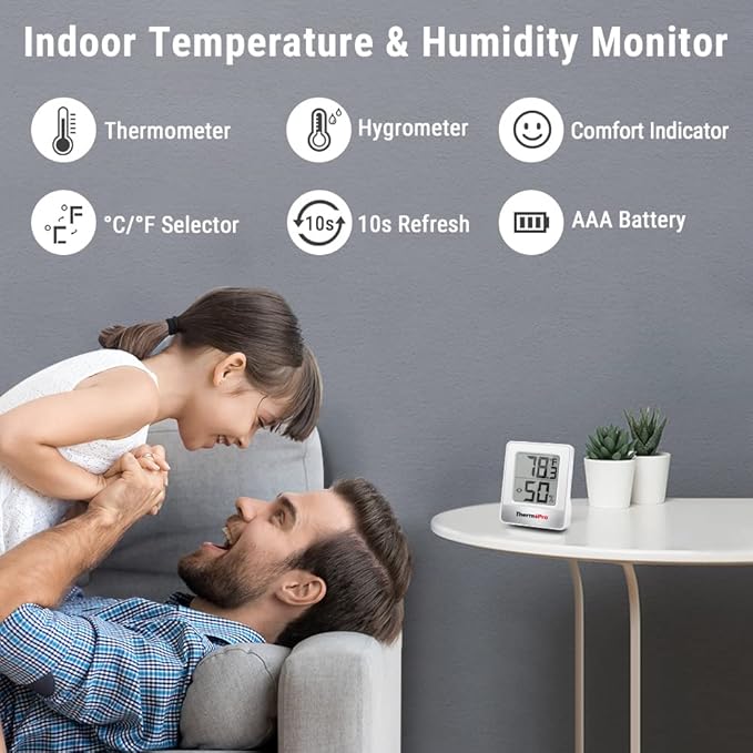 ThermoPro TP49 Digital Hygrometer Indoor Thermometer Humidity Meter Room Thermometer with Temperature and Humidity Monitor Mini Hygrometer Outdoor