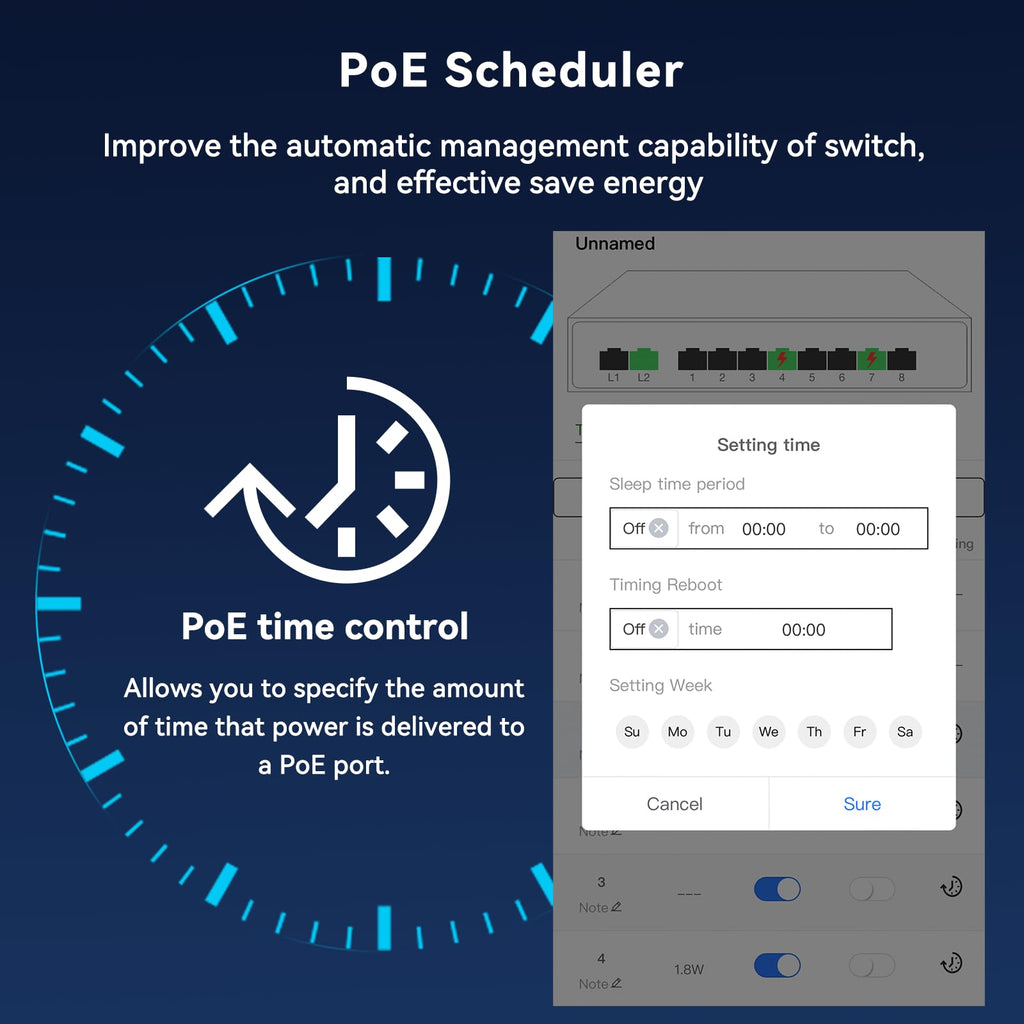 Poe Switch, 5 Port Gigabit PoE+ Switch, Easy Managed Gigabit Ethernet Switch, 4 Poe Ports @52W, 1 Uplink Ports, 1 SFP Slot, APP Smart Managed, Overload Protection w/ Port