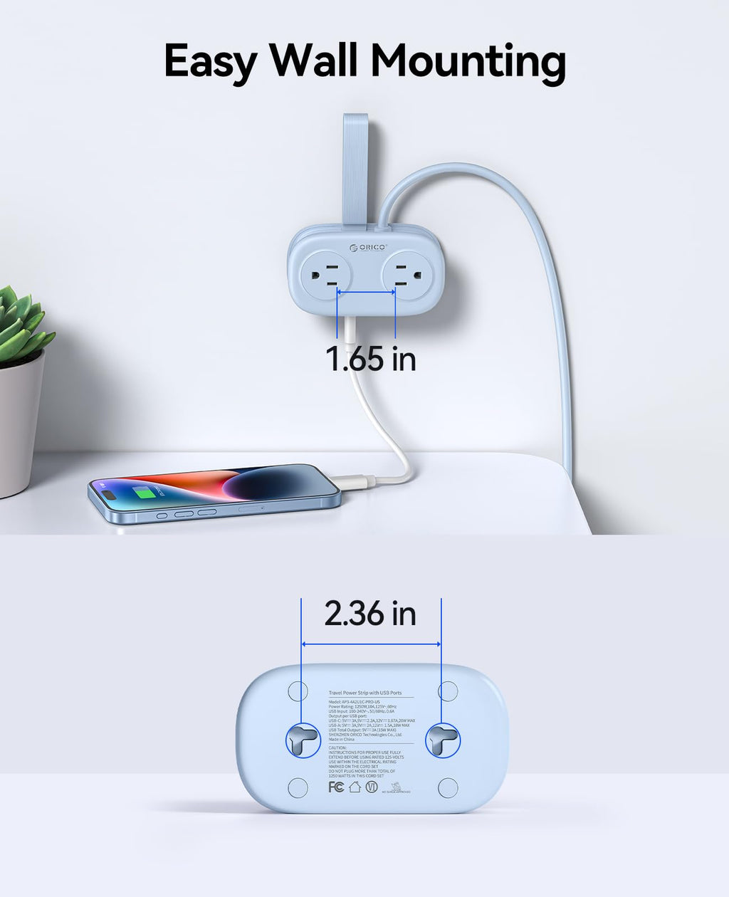 ORICO Travel Power Strip PD20W with 4 AC Outlets 3 USB Ports (1 USB-C)