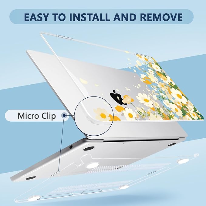 Compatible with MacBook Air 15 inch Case, M4 A3241/M3 A3114/M2 A2941 (Released 2025 to 2023), Hard Shell, Keyboard Cover, Screen Protector, Webcam Cover & Type-C Adapter, Scatter Daisies
