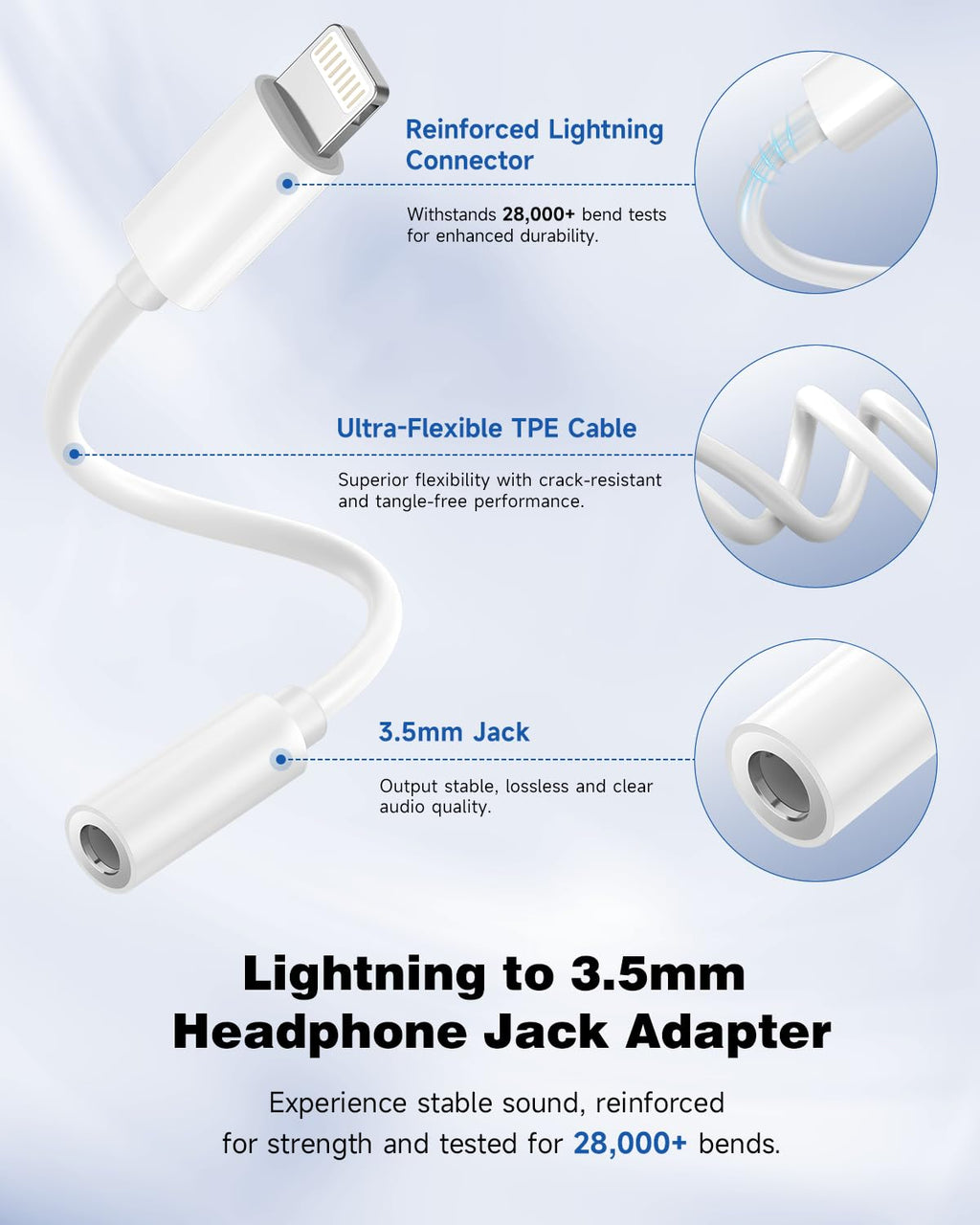 3-Pack Lightning to 3.5mm Adapter, MFi Certified Hi-Fi DAC Audio Dongle