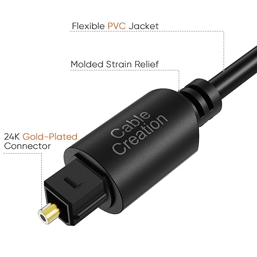 CableCreation 50FT Digital Fiber Optical TosLink Cable Gold Plated for Home Theater, Sound Bar, TV, PS4, Xbox, VD/CD Player,Blu-ray Players,Game Console& More,Black