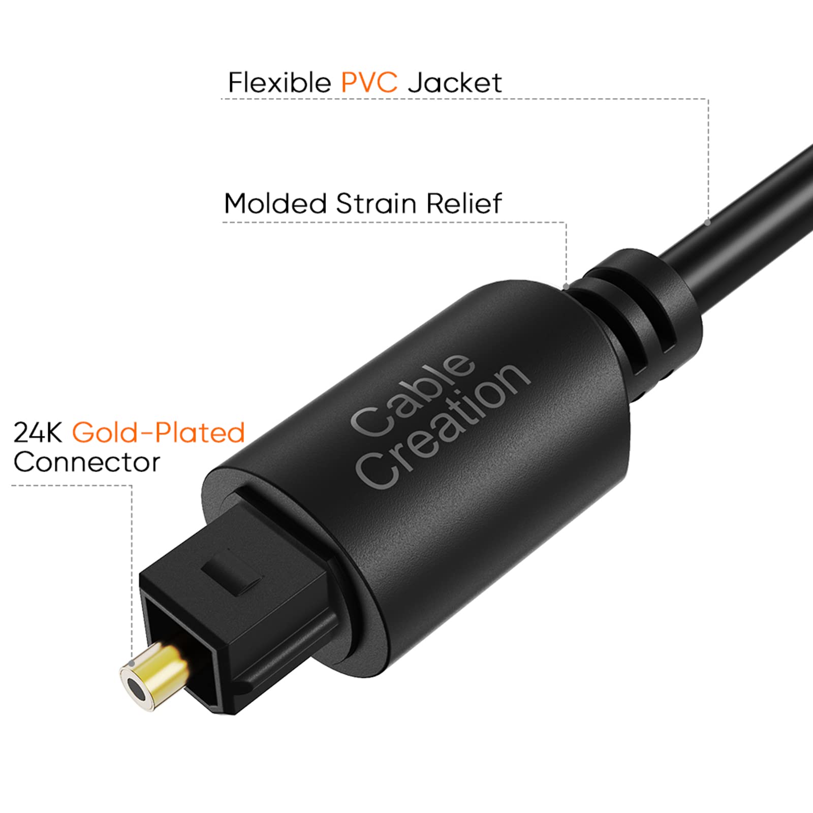 CableCreation Toslink Digital Optical Audio Fiber Optic Cable, 50FT, Black