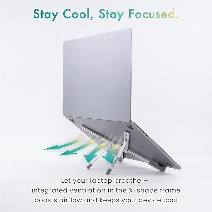 BELLEMOND | X-Shape Laptop Stand – Adjustable Aluminum Riser, 5 Height Levels, Lightweight & Foldable, Ventilated, for Laptops and Tablets up to 17.3" | Space Silver