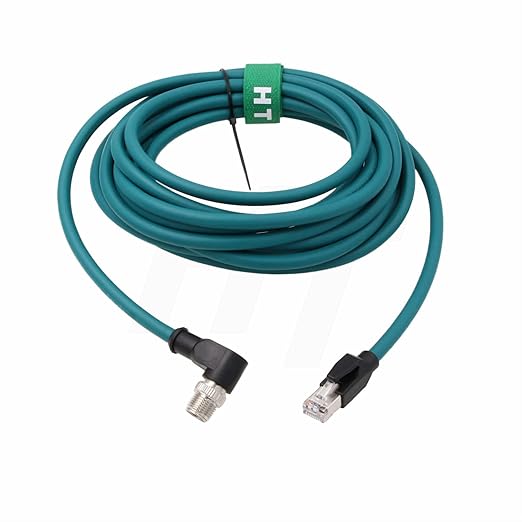 M12 GigE Ethernet 8 Pin X-Code RJ45 Cable CAT7e for Cognex Basler Baumer Sick Keyence Datalogic Microscan Vision Camera Sensor Reader, Right Angle 90-Degree (20m)