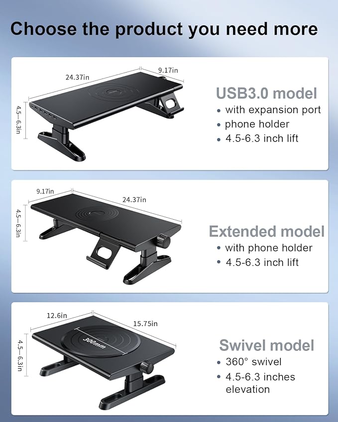 Computer Monitor Stand Riser for Desk,4.5-6.3 Inches Freely Height Adjustable with Cellphone Holder,Multi-Purpose Desktop Organizer Monitor Stands Riser for Computer,Laptop,Printer,TV (BLack)