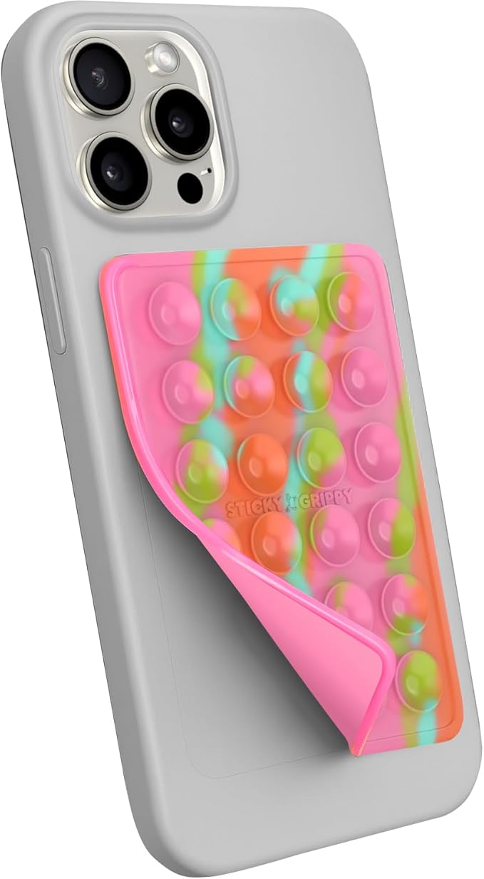 StickyGrippy Suction Phone Case Mount, Sillicon Adhesive Phone Accessory for iPhone and Android, Hands-Free Fidget Toy Mirror Shower Phone Holder, Tiktok Videos and Selfies (Blue)