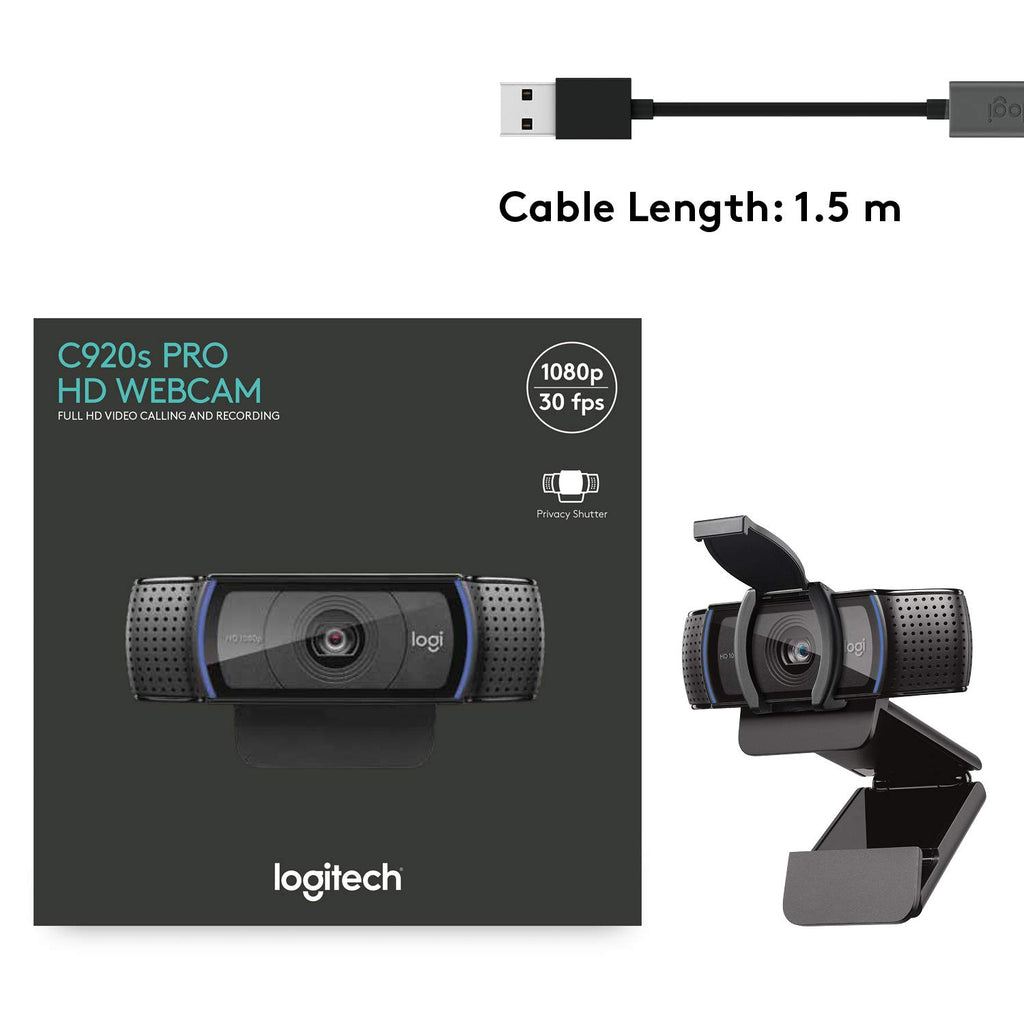 Logitech C920S HD Pro Webcam Full 1080p/30fps Video Calling Clear Stereo
