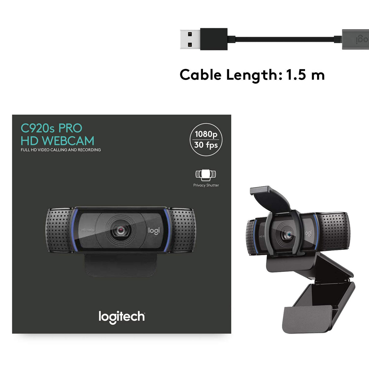 Logitech C920S HD Pro Webcam Full 1080p/30fps Video Calling Clear Stereo