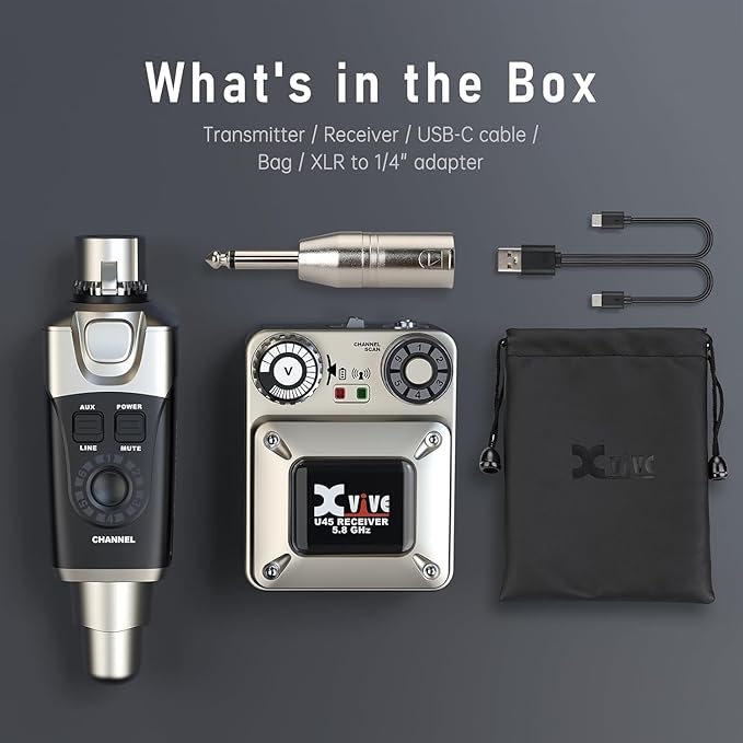 Xvive U45 Wireless in Ear Monitor System 5.8ghz IEM System Transmitter and bodypack Receiver for Studio, Band Rehearsal, Live Performance, Channel Scan Mode