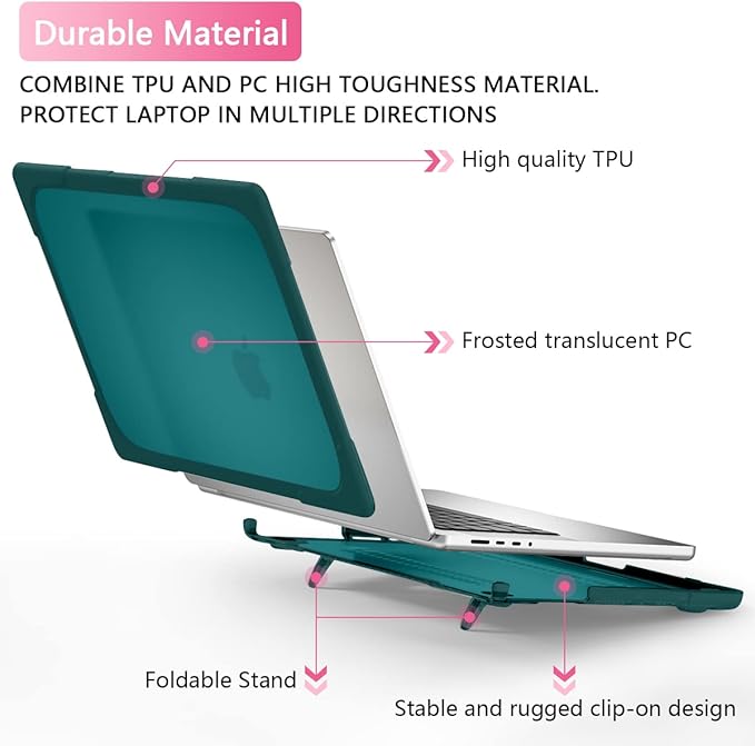 Batianda Compatible with New MacBook Pro 16 inch Case 2024 M4 Chip 2023 2021 Release with M3 M2 Pro Max, Heavy Duty Protective Plastic Hard Shell with Fold Kickstand & Keyboard Cover, Dark Cyan