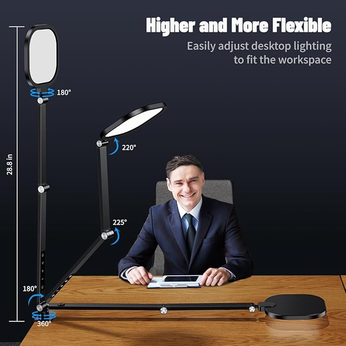 Desk Zoom Meeting Light for Video Conference, Computer Lights with Clamp for Video Call, Eye-Caring Side-Emitting Tech with Adj. Brightness, Color Temp, Memory & Timing Func