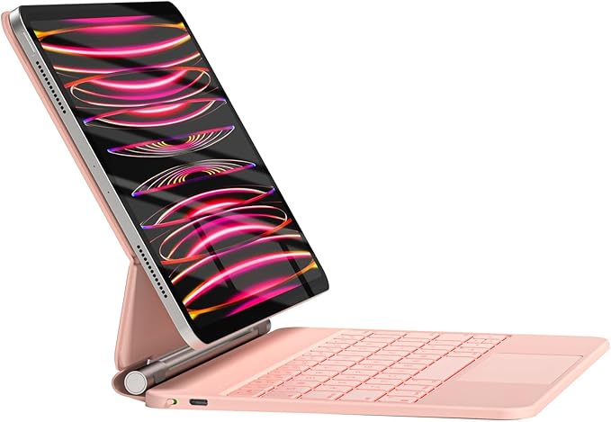 HOU Keyboard Case for iPad Air 11 inch 2025 (M3)/2024 (M2)&iPad Pro 11 Inch(4th/3rd/2nd/1st) Gen 2022,iPad Air 5th&4th Generation Case with Keyboard,Magic-Stand, Multi-Touch Trackpad,Backlight,Pink