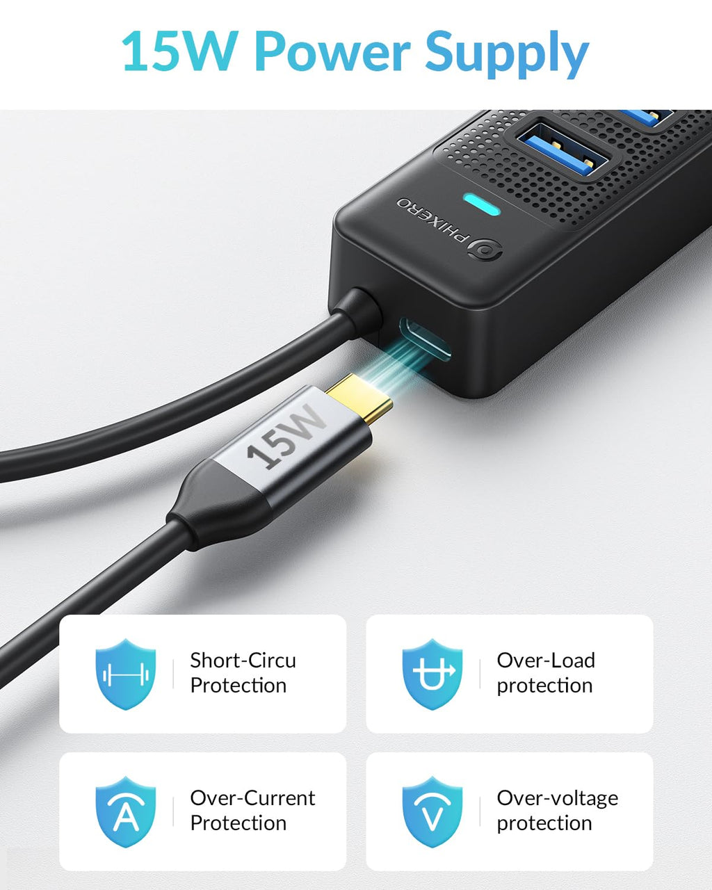 PHIXERO 7 Port USB Hub, 3.3FT/1M Long Cable USB 3.0 Hub Multi USB Port Hub Adapter Extension USB Splitter USB Hub for PC, Compatible with All USB 3.0/2.0/1.1 Device