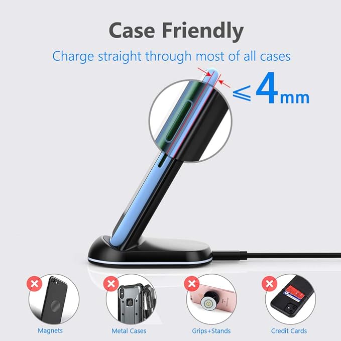 Yootech Wireless Charger,10W Max Wireless Charging Stand, Compatible with iPhone 17/17 Pro/17 Pro Max/Air/16e/16/16 Plus/16 Pro Max/15/14/13/SE 2022/12/11/X/8, Galaxy S25/S24/S23/S22(No AC Adapter)