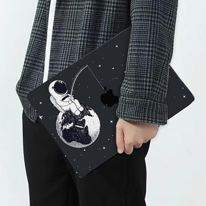 Compatible with MacBook Air 13 inch Case M1 A2337 A2179 A1932 Cover 2021 2020 2019 2018 Release with Retina Display & Touch ID, Crystal Black Pattern Plastic Hard Shell Case, Astronaut Earth