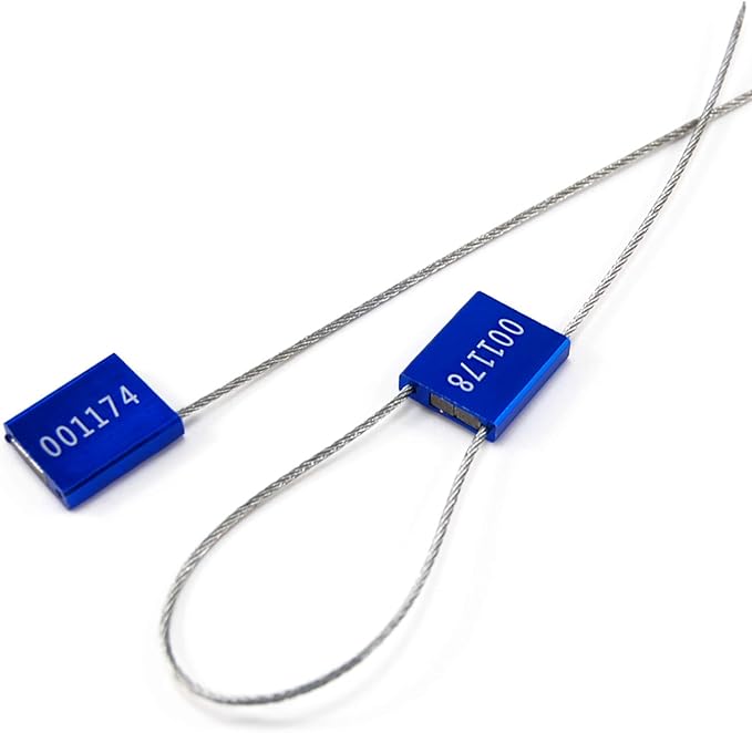 Pull Tight Numbered Steel Metal Security Cable Seals Alumium Body Anti-Tamper Shipping Self-Locking Tags for Container, Cargo, Trailer, Vans, Oil Tank Truck ISO 17712 Standard (Pack of 50, Blue)