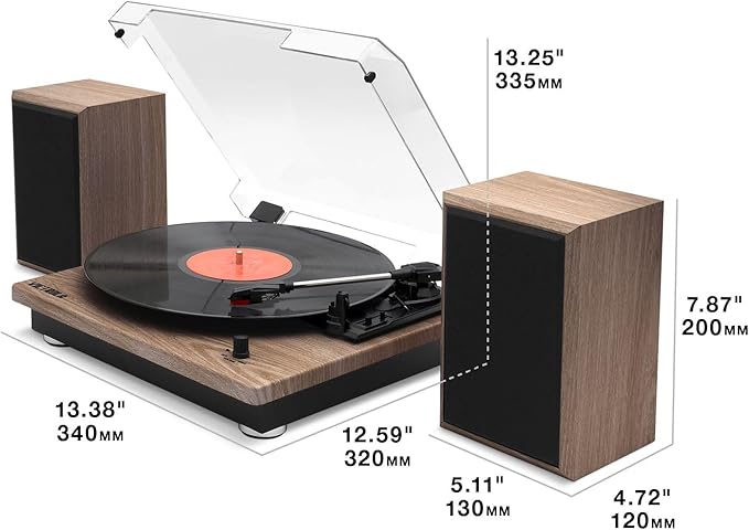 Victrola Montauk Vinyl Record Player, 3-Speed Belt Driven Turntable with Stereo Bluetooth Speaker Pair, RCA Output and 3.5mm Headphone Jack, Removable Dust Cover, Farmhouse Walnut Finish