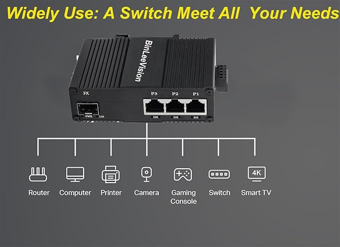 Industrial Mini Gigabit Ethernet Switch 3-Port RJ45 10/100/1000BASE-T+1-Port SFP Slot,Unmanaged Network Switch,Network Hub,Dinrail Mount or Wall-Mount,Plug & Play,Fanless (3 RJ45+1 SFP with PoE)