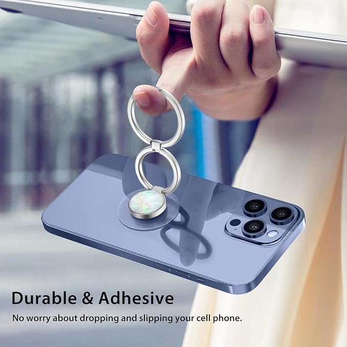 Phone Grip Holder, Phone Ring Holder Finger Kickstand, Foldable & Adjustable Rotatable Double Metal Cell Phone Rings Gripper Stand for iPhone Samsung & Other Phones - Silver Opal