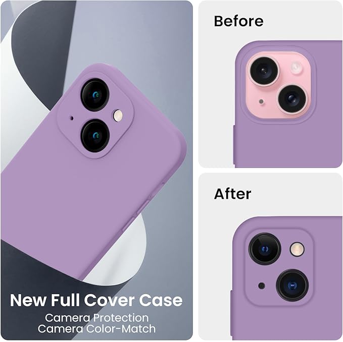 FireNova Designed for iPhone 15 Plus Case, Silicone [Camera Protection] Case with [2 Screen Protectors], Soft Anti-Scratch Microfiber Lining Inside, 6.7 inch, Light Purple