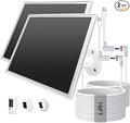 2-Pack Solar Panel Charger for Ring Camera, 8W High-Efficiency - Compatible with Ring Spotlight & Stick Up Cam Pro/Plus, 16ft Long Cable, 3.5mm to USB-C Adapter, IP65 Waterproof, White