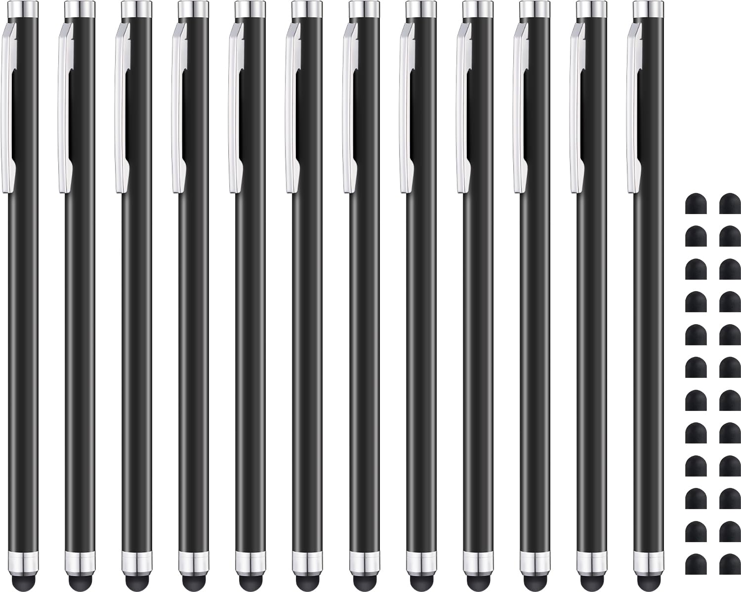 Linfanc Stylus Pens for Touch Screens - 12 Pack High Sensitivity and Precision Capacitive Stylus, Matte Black with 24 Extra Tips