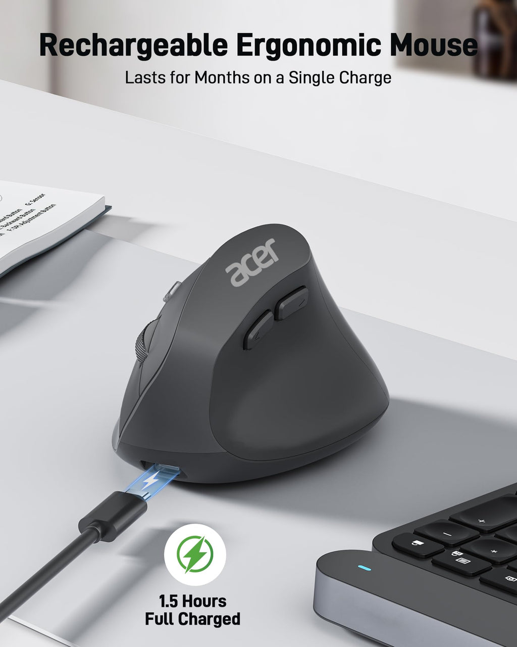 Acer Ergonomic Mouse Wireless, Adjustable DPI Vertical Mouse for Laptop