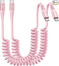 USB C to C Cable 3FT for Car, Coiled USB C Fast Charging Cable for iPhone 16, 2Pack Type C Cord for iPhone 15/Plus/Pro/Pro Max/Samsung Galaxy S23-Pink