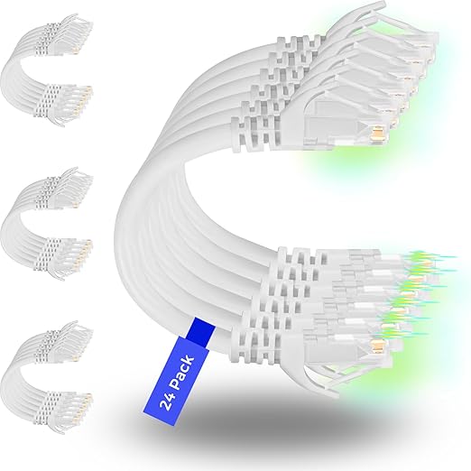 Rapink Patch Cables Cat6 1ft (48 Pack), Ethernet Patch Cable 10G, Cat 6 Patch Cable for Patch Panel to Switch, Flexiable Cat 6 Ethernet Cable with Gold Plated White