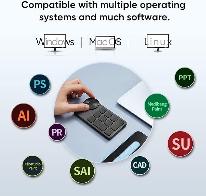 XPPen Mini Keydial ACK05 Wireless Shortcut Keyboard Bluetooth Programmable Express Remote Control with Dial & Customized Express Keys for Drawing Tablet PC MacBook Windows Images Video Editing