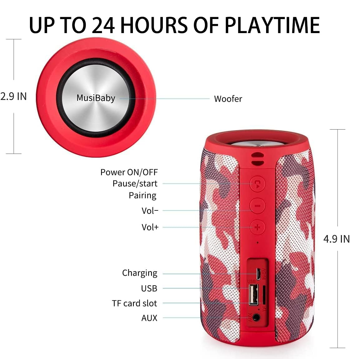 Musibaby M68 Small Rechargeable Speaker, Dual Pairing, Red