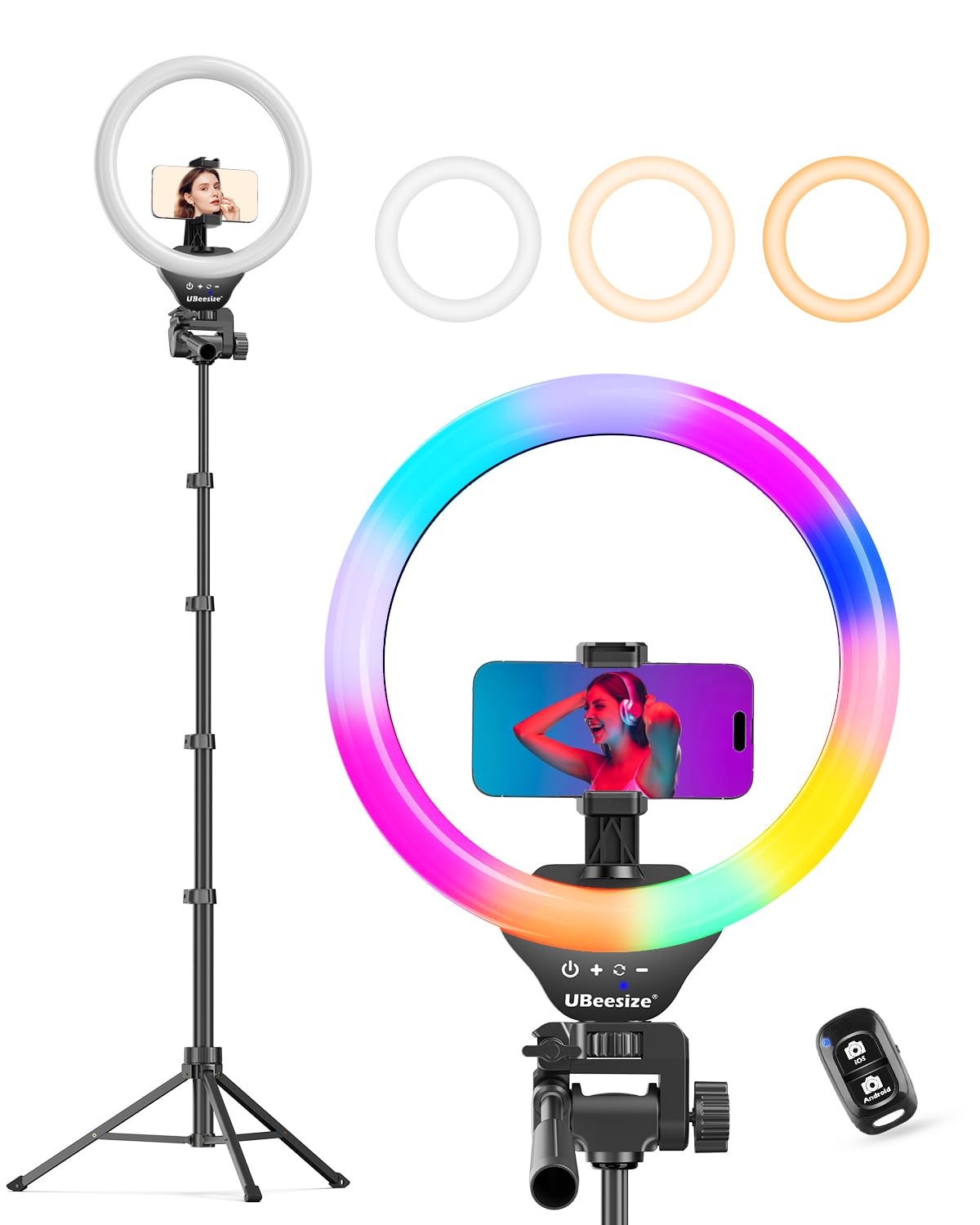 UBeesize 12'' LED Ring Light with 62'' Tripod Stand and Magnetic Phone Holder, Selfie Ring Light for Video Recording, Live Streaming, Compatible with iPhone & Android (Black)