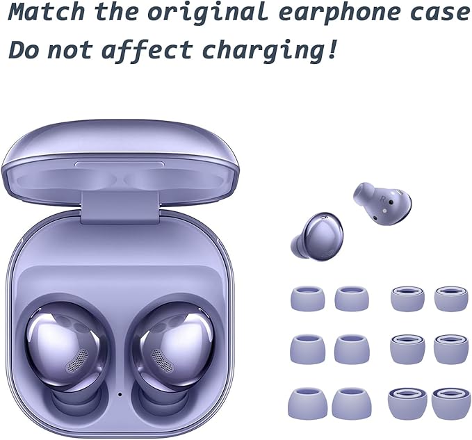 6 Pairs Replacement Eartips for Samsung Galaxy Buds Pro Headphones, Silicone Tips Earbuds Eartips Set, L/M/S Earplug Replacement Accessories (Purple, Without Pen)