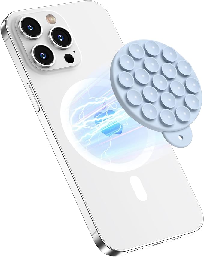 HSAOHD Magnetic Suction Cup Phone Mount, Compatible with MagSafe, Silicone Octo Cup Buddy Sticky Grip Holder for iPhone and Android, Removable Hands-Free Phone Stand Selfie/Video for TikTok, Red
