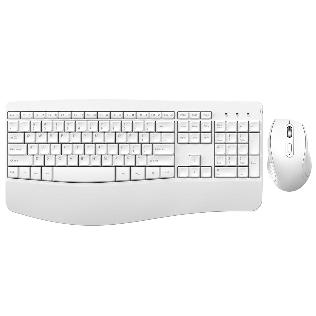 Ergonomic Keyboard and Mouse Combo - Full Size Keyboard Cordless with Palm Wrist Rest Ergonomic Mouse Wireless for Windows Computers Laptops - White(Upgrade)