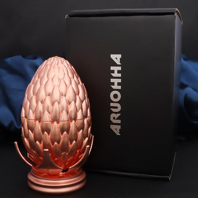 ARUOHHA DND Metal Dice Copper Blue Dragon Egg Dice with Rotating Dragon Egg Shell, Role Playing Game RPG Polyhedral D and D Dice Set D20 D12 D10 D8 D6 D4