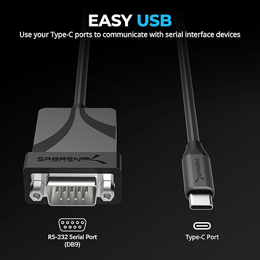SABRENT USB-C to DB9 Serial RS-232 Adapter Cable 6FT, Prolific PL2303GS Chipset, USB 2.0, 1bps-12Mbps Baud Rate, for POS Terminals, Modems, GPS, Industrial Devices (CB-D9C6)