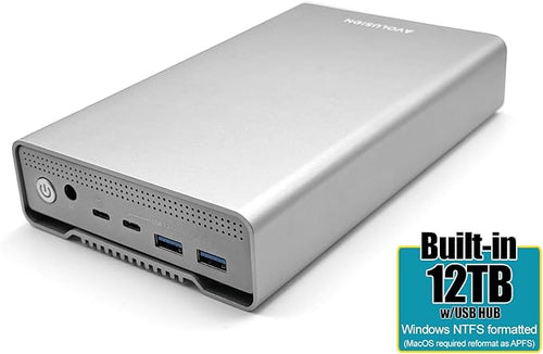 Avolusion PRO-G1 Series 12TB USB 3.2 Gen 2 (10Gbps) External Hard Drive w/USB HUB for Windows or MacOS Desktop PC/Laptop (Silver) (Renewed)