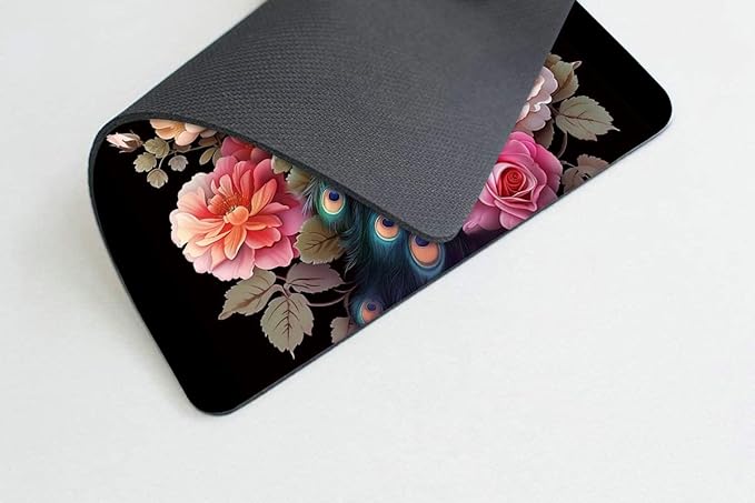 Square Mouse Pad Colorful Peacock with Floral Background-1,Gaming Mouse Pads for Desk,Soft Computer Waterproof Non-Slip Mouse Mat