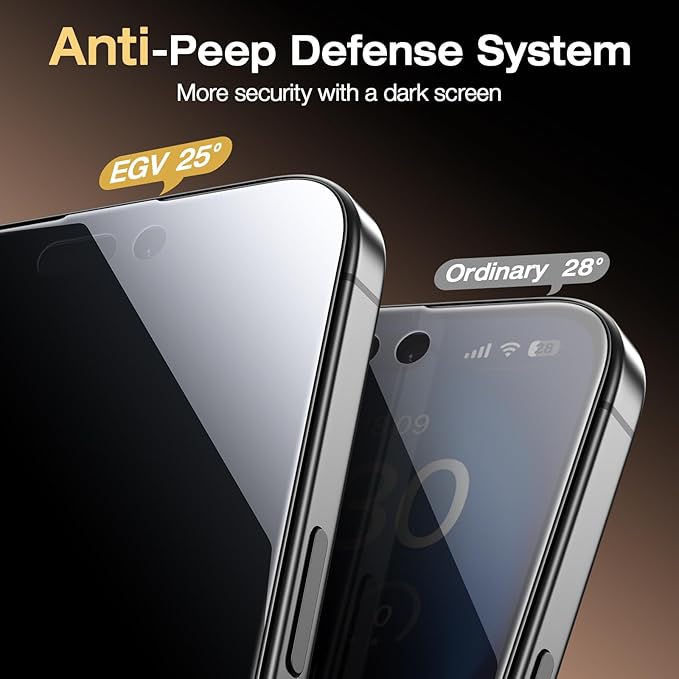 EGV Compatible for iPhone 16/iPhone 15 Privacy Screen Protector [9H+ Military Grade Shatterproof & 100% Anti Spy], Privacy Screen iPhone 16/iPhone 15 Tempered Glass, Full Coverage Protection, 2 Packs