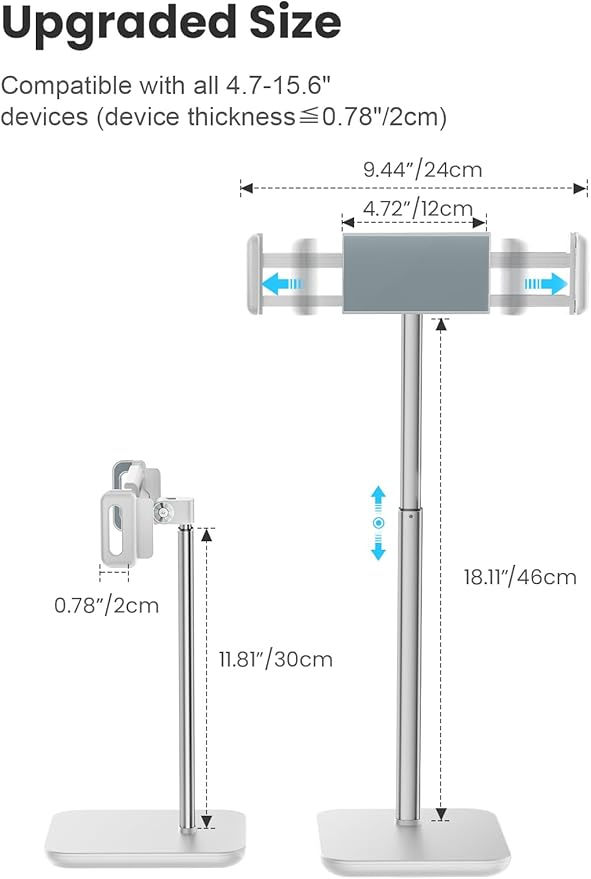 tounee Portable Monitor & Tablet Holder Stand, 4.4lb (2kg) Holding Strength, Height Adjustable Up to 18.11", Ideal for 4.7"-16" Devices (15.6" Portable Monitors, iPad, iPhone, Kindle)-White