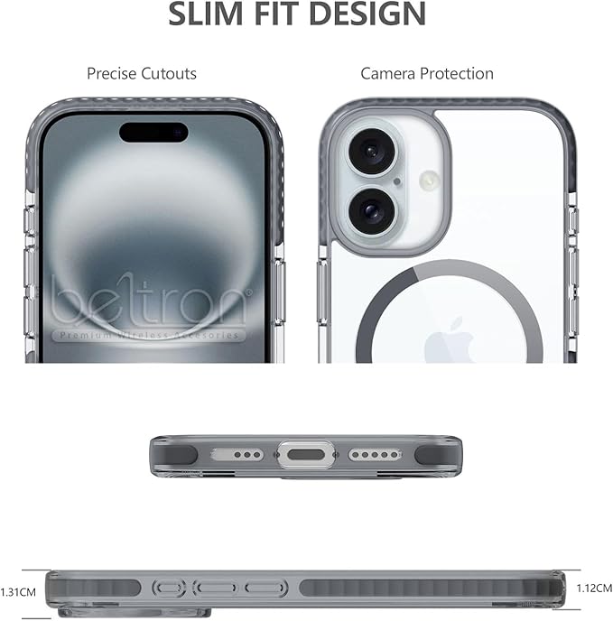 BELTRON Belt Case for iPhone 16, Slim Protective Transparent Case & Rotating Belt Clip Holster Combo (Compatible with MagSafe)